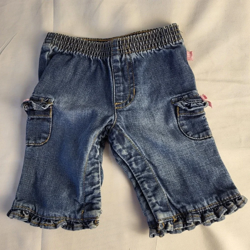 2006 0-3 Months Old Navy Newborn Mid Wash Blue Jean Infant Girl Cargo Snaps